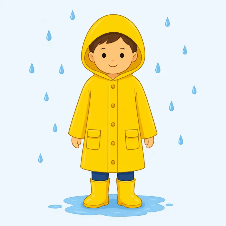 raincoat（レインコート・名詞）の覚え方イラスト — rain + coat のそのままの複合語なので、まず coat を軸に覚えると定着しやすいです