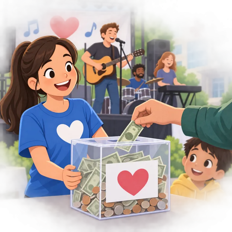 raise（資金を集める・verb）の覚え方イラスト