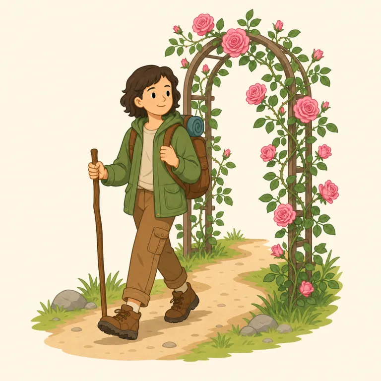 rambler（散歩する人・名詞）の覚え方イラスト — rambler は動詞 ramble「ぶらぶら歩く、気ままに散策する」に、人を表す -er が付いた語です