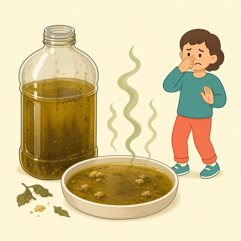 rancid（油脂が酸化して腐った・形容詞）の覚え方イラスト — stale は鮮度落ち、spoiled は食べ物全般がダメ、rotten は腐敗全般