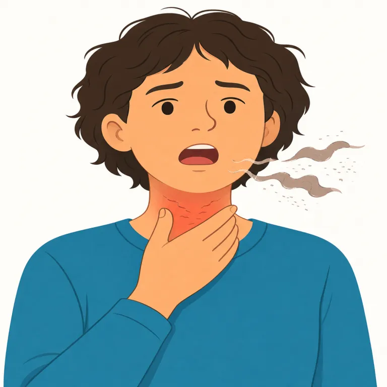 raspy（しわがれた、かすれた・形容詞）の覚え方イラスト — まず定番の組み合わせ raspy voice で覚えると定着しやすいです