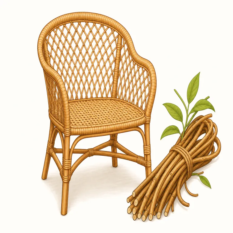 rattan（籐・名詞）の覚え方イラスト — 家具や雑貨の説明で出る material 名として覚えると定着しやすい語です