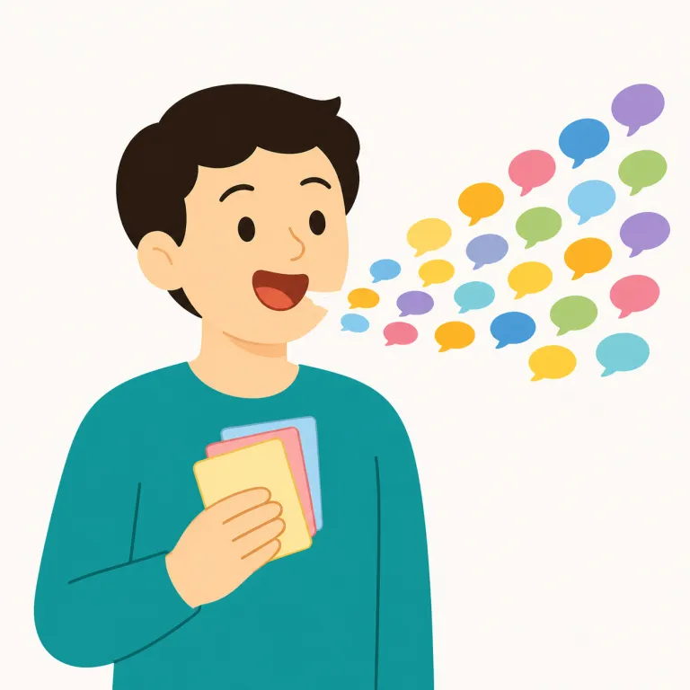 rattle off（すらすら言う・句動詞）の覚え方イラスト — rattle は「カタカタ続けて鳴る」と知っておくと、言葉が粒のように連続して口から落ちる場面で覚えやすいです