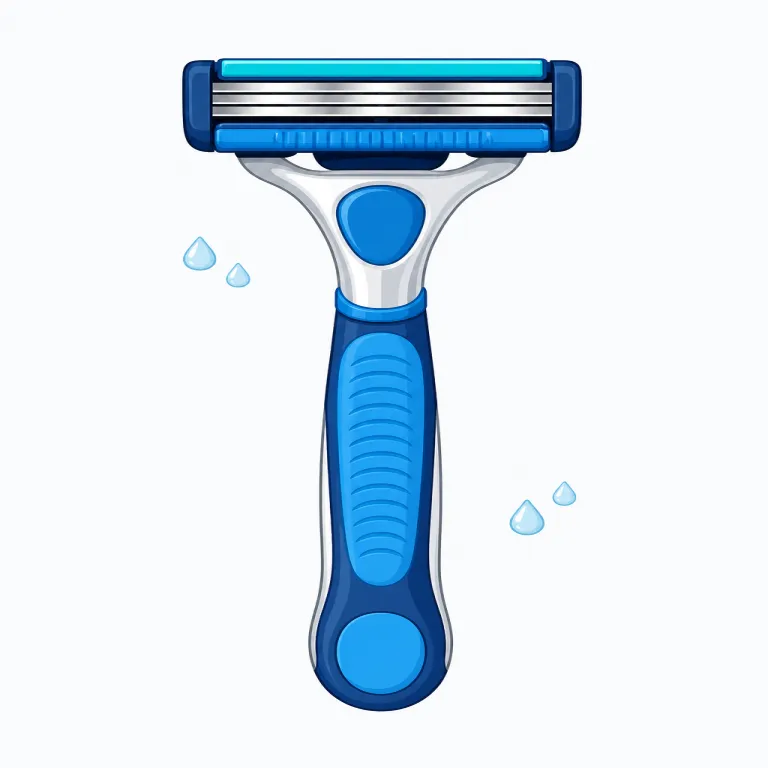 razor（かみそり・名詞）の覚え方イラスト — razor は「かみそり」、つまり薄く鋭い刃で毛をそる道具です
