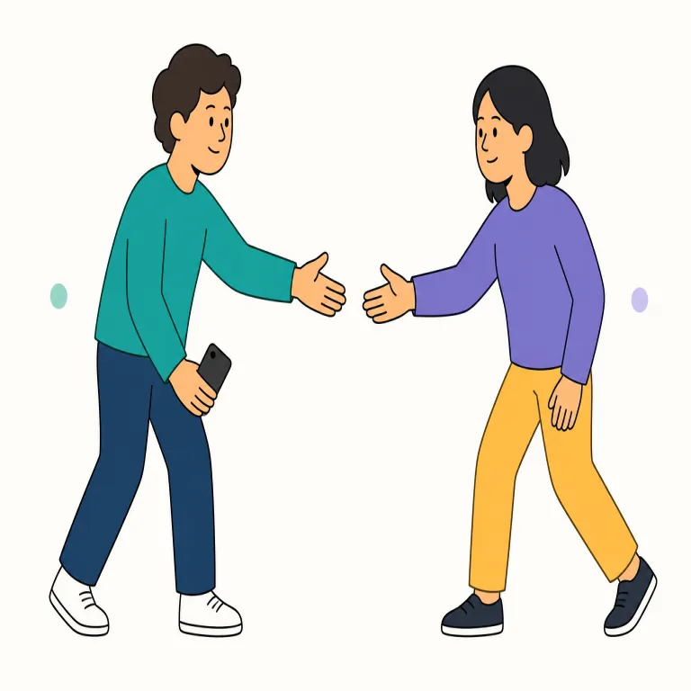 reach out（手を伸ばす、連絡を取る、手を差し伸べる・句動詞）の覚え方イラスト — まず reach「届く・手を伸ばす」を核に置き、out が付くと「自分の外へ向けて伸ばす」感覚になると覚える