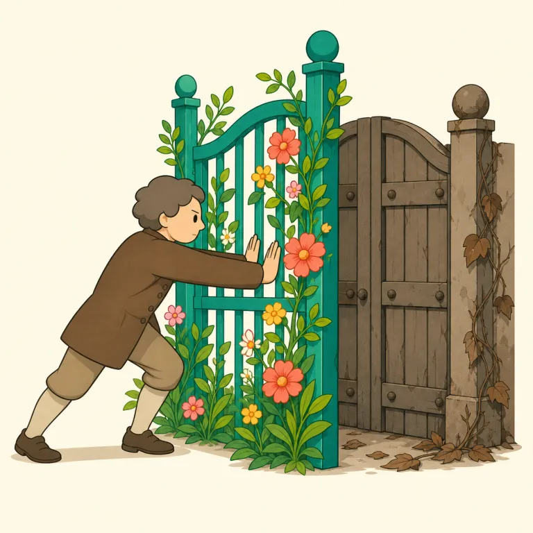 reactionary（反動的な・形容詞）の覚え方イラスト — reaction を「反応」と覚えているなら、reactionary は「変化や改革に対して、前へ進むのでなく押し返す反応を取る側」と結びつけると残りやすい語です