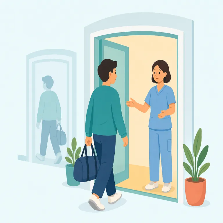 readmission（再入院、再入学、再入場・名詞）の覚え方イラスト — readmission は re-「再び」+ admission「入ること・受け入れ」