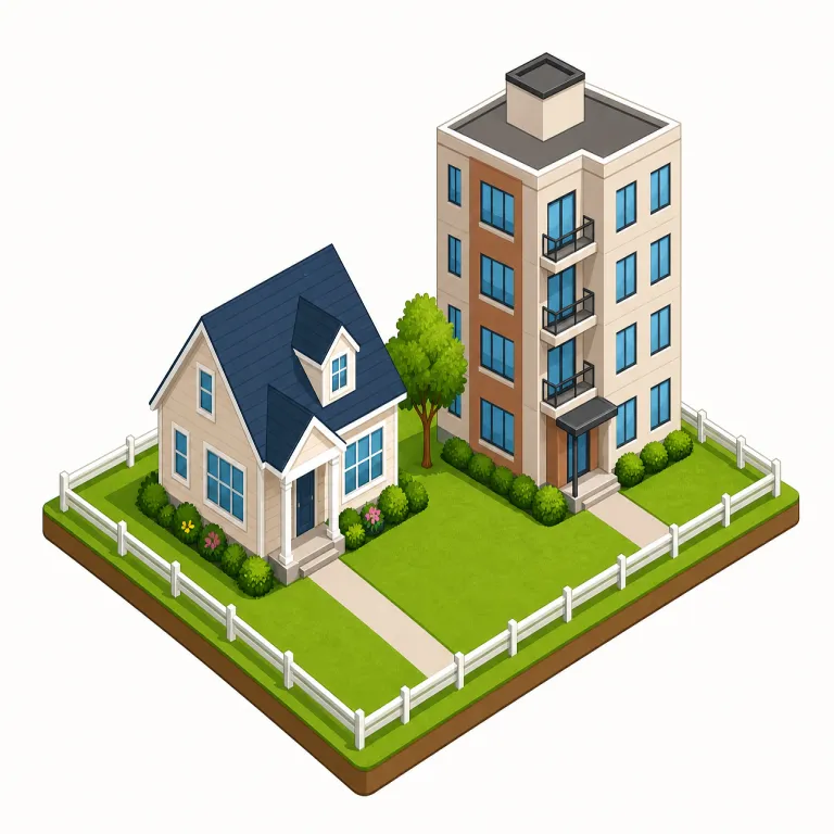 real estate（不動産・名詞）の覚え方イラスト — このエントリでは real estate を、土地建物そのものという基本義から一歩進めて、売買・投資・管理の対象になる「不動産」という資産分野として覚えます