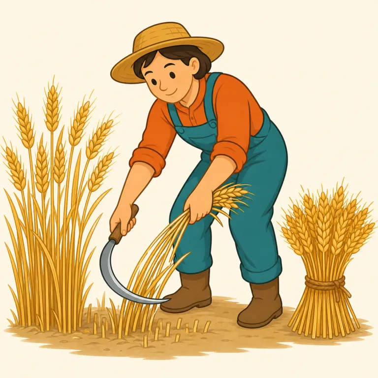 reap（刈り取る・動詞）の覚え方イラスト — reap は小麦などを「刈り取って収穫する」が中心