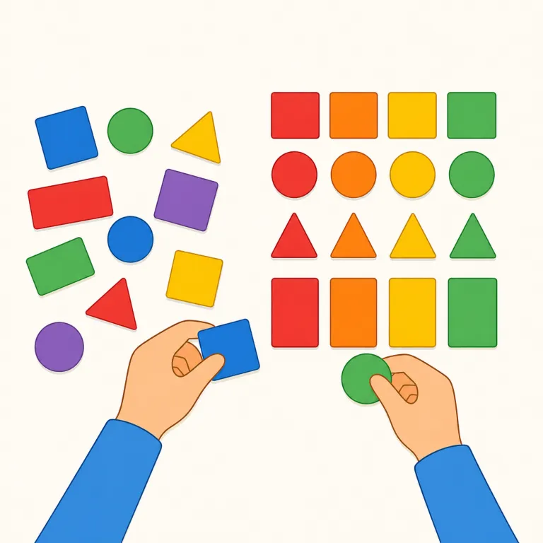 rearrange（並べ替える・動詞）の覚え方イラスト — `arrange` が「並べる・整える」なら、`rearrange` は `re-` が付いて「もう一度並べる」「並べ直す」と取ると覚えやすいです