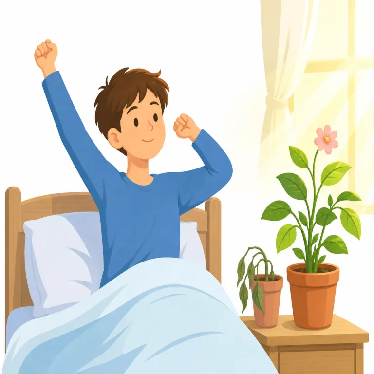 reawaken（再び目覚めさせる・動詞）の覚え方イラスト — `re-` は repeat や rebuild と同じ「再び」、`awaken` は `wake` より少し硬い「目覚めさせる」です