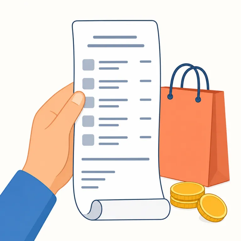 receipt（領収書・名詞）の覚え方イラスト — この receipt は「支払いを受け取った証明として渡される書類」を指します