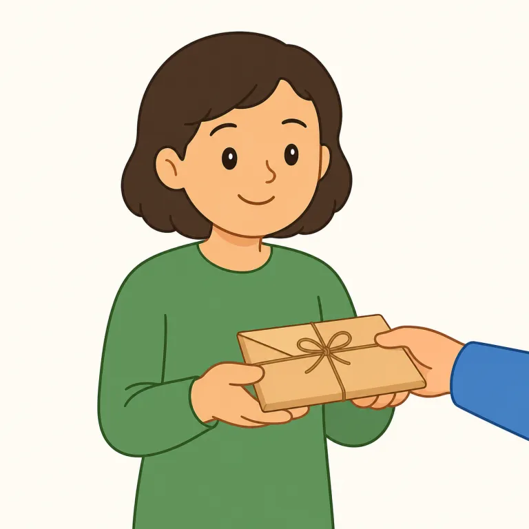 receive（受け取る・動詞）の覚え方イラスト — このエントリでは receive を「物や情報を受け取る」として覚えます