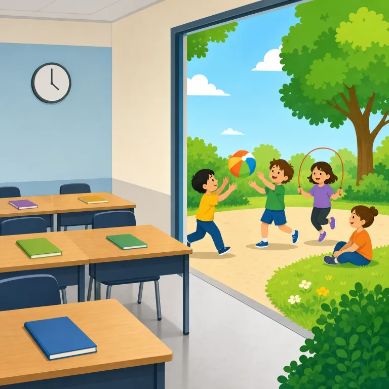 recess（休み時間、休会・名詞）の覚え方イラスト — この意味の recess は、学校や仕事の活動がいったん止まる「短い休み」、または議会・裁判所などが正式に中断する「休会・休廷」として覚えます