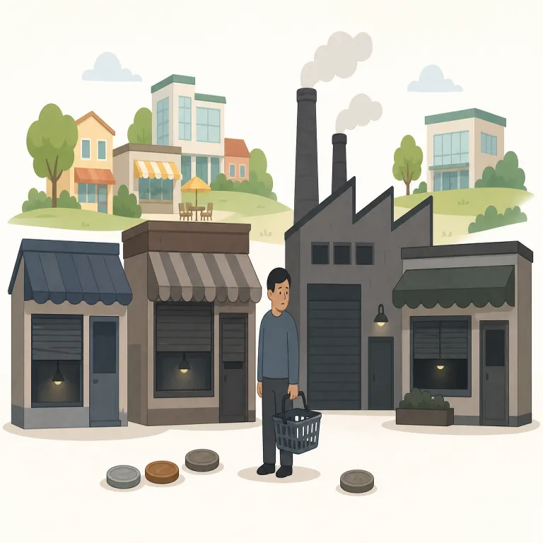 recessionary（景気後退の、不況を招く・形容詞）の覚え方イラスト — recession を知っていれば、そのまま形容詞化した語だと捉えると覚えやすいです