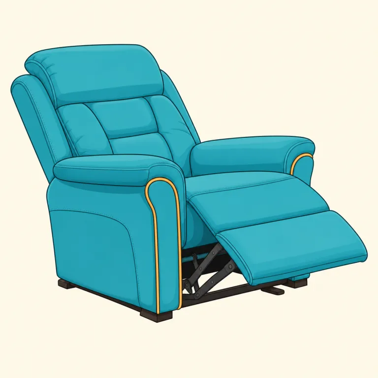 recliner（リクライニングチェア・名詞）の覚え方イラスト — recliner は、まず recline「背を倒してもたれる」という動詞が頭にあると一気に覚えやすい