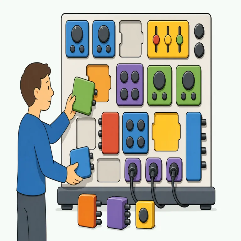 reconfiguring（再設定する・動詞）の覚え方イラスト — configure はパソコンや機器を「設定する」という動詞で、そこに re-「もう一度」が付くと reconfigure「再設定する」になります