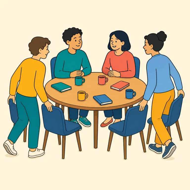 reconvene（再び集まる・動詞）の覚え方イラスト — まず convene を「会議を招集する・人が集まる」と押さえ、re- が付けば「もう一度」