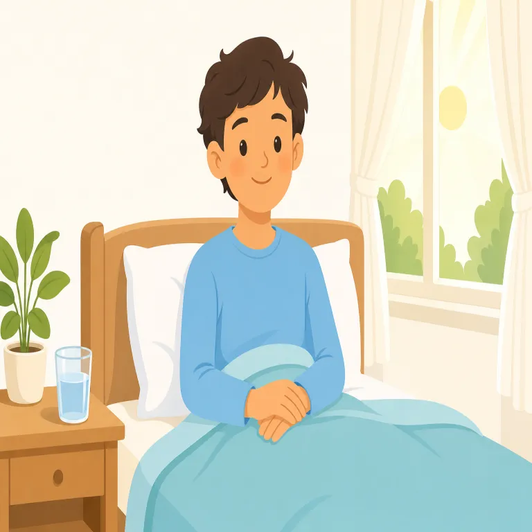 recover（回復する・動詞）の覚え方イラスト — recover は、人・体調・精神状態・経済などが悪い状態から普通の状態へ戻る「回復する」を表します
