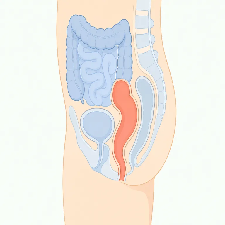 rectal（直腸の・形容詞）の覚え方イラスト — まず rectum が「直腸」、-al が「〜に関する形容詞」を作る語尾だと押さえると、rectal は『直腸の』と機械的に取れます