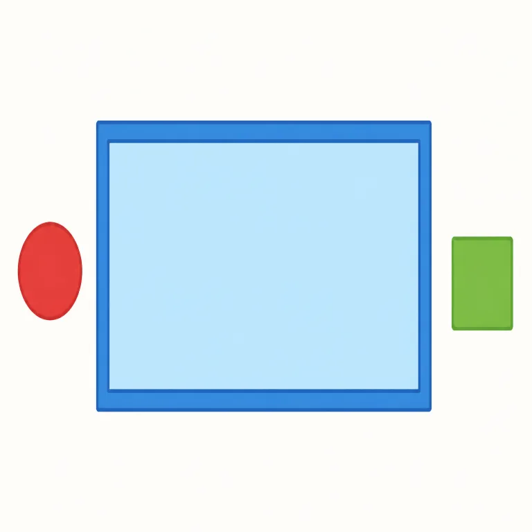rectangular（長方形・形容詞）の覚え方イラスト — rectangle（長方形）が頭に入っていれば、rectangular はそこに -ar が付いた「長方形の」という形容詞だと見抜けます