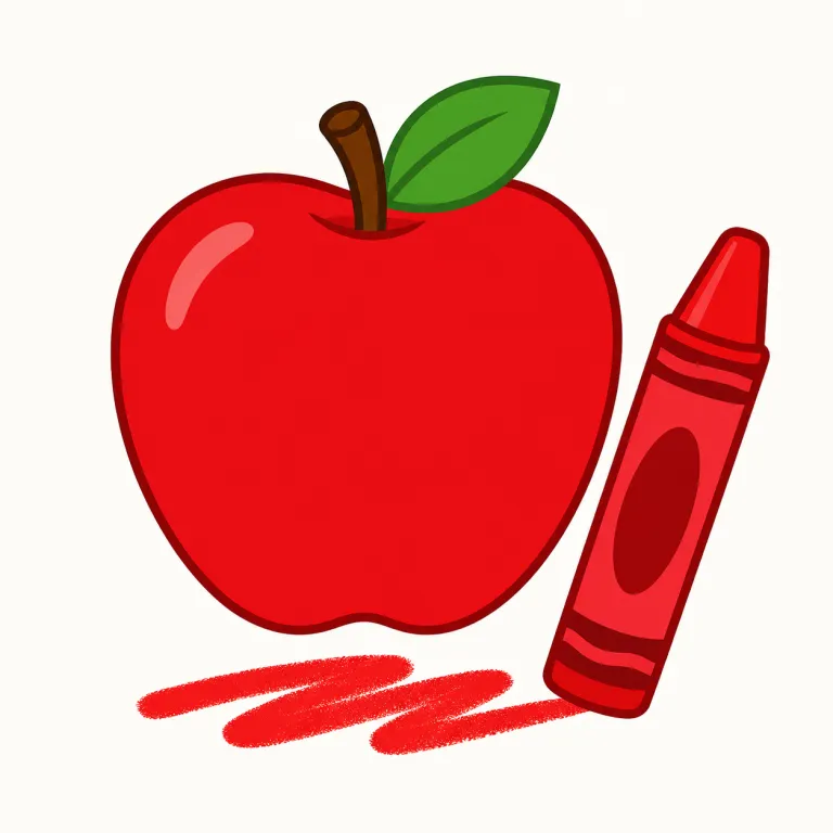 red（赤い・形容詞）の覚え方イラスト — red を形容詞で使うときは、「どんな色の？」に答える語だと考えると迷いません