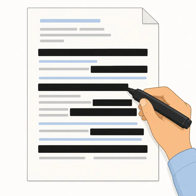 redaction（黒塗り、削除・名詞）の覚え方イラスト — まず redact を1セットで覚えると定着しやすいです