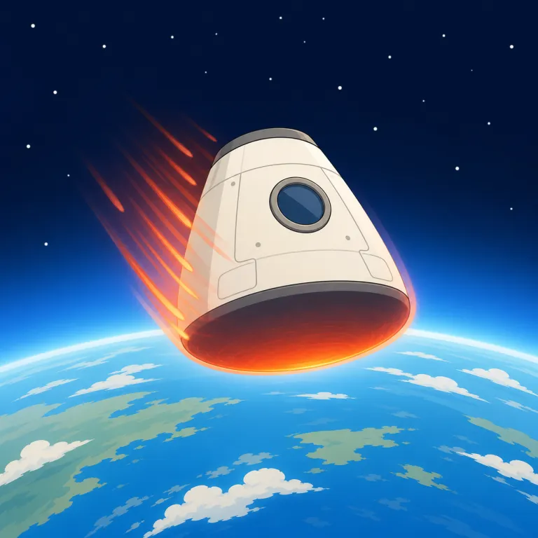 reentry（再突入、再入国、社会復帰・名詞）の覚え方イラスト — re- は「再び」、entry は「入ること」