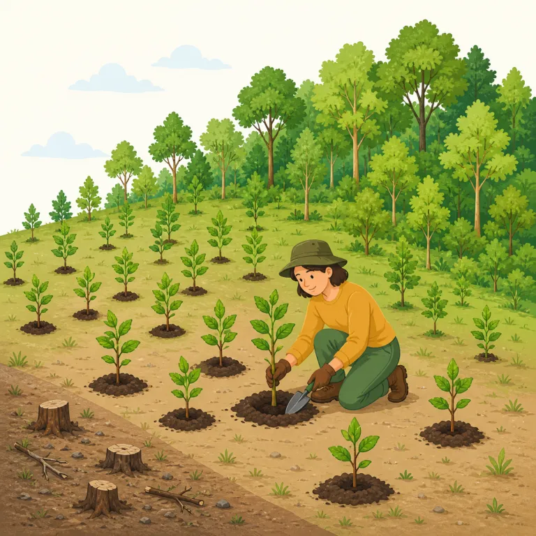 reforestation（植林・名詞）の覚え方イラスト — まず中心の forest が見えれば「森」に関係する語だと分かる