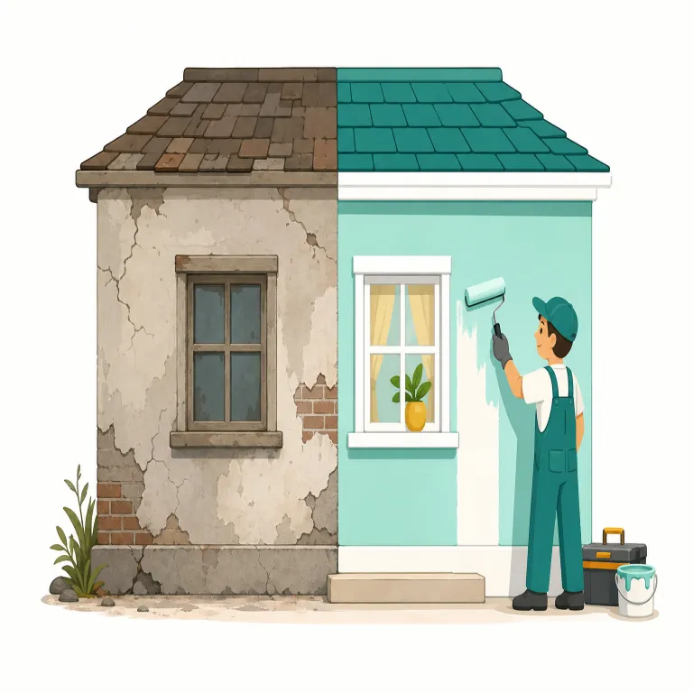 refurbishment（改修・名詞）の覚え方イラスト — re-「もう一度」＋ refurbish ＋ -ment の形で見ると覚えやすいです