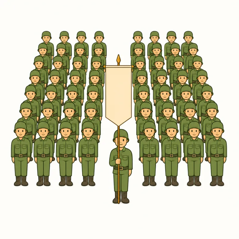regiment（連隊・名詞）の覚え方イラスト — regiment は日常の group や team ではなく、軍の編制上の正式な単位です