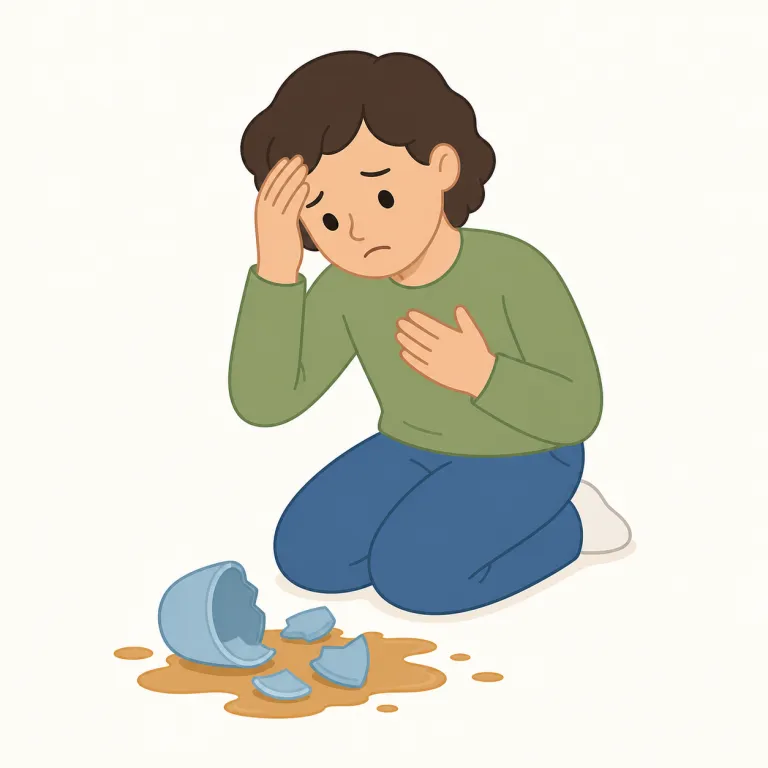 regret（後悔する・動詞）の覚え方イラスト — regret は、ただ『残念』ではなく、過去の自分の判断や発言を振り返って重く悔やむ語として覚えると残りやすいです