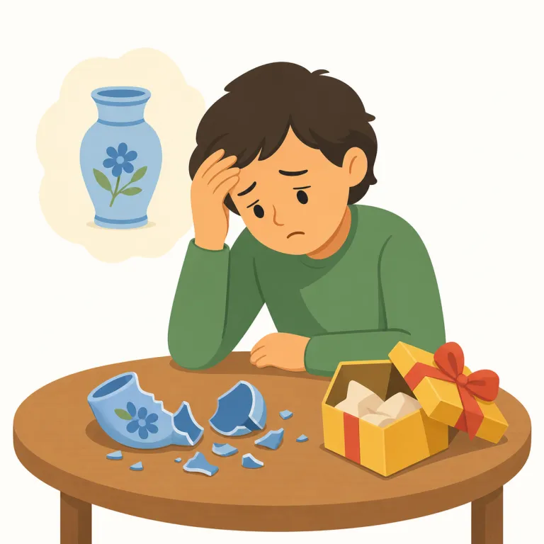 regretful（後悔している・形容詞）の覚え方イラスト — regretful は regret「後悔する」+ -ful「〜で満ちた」