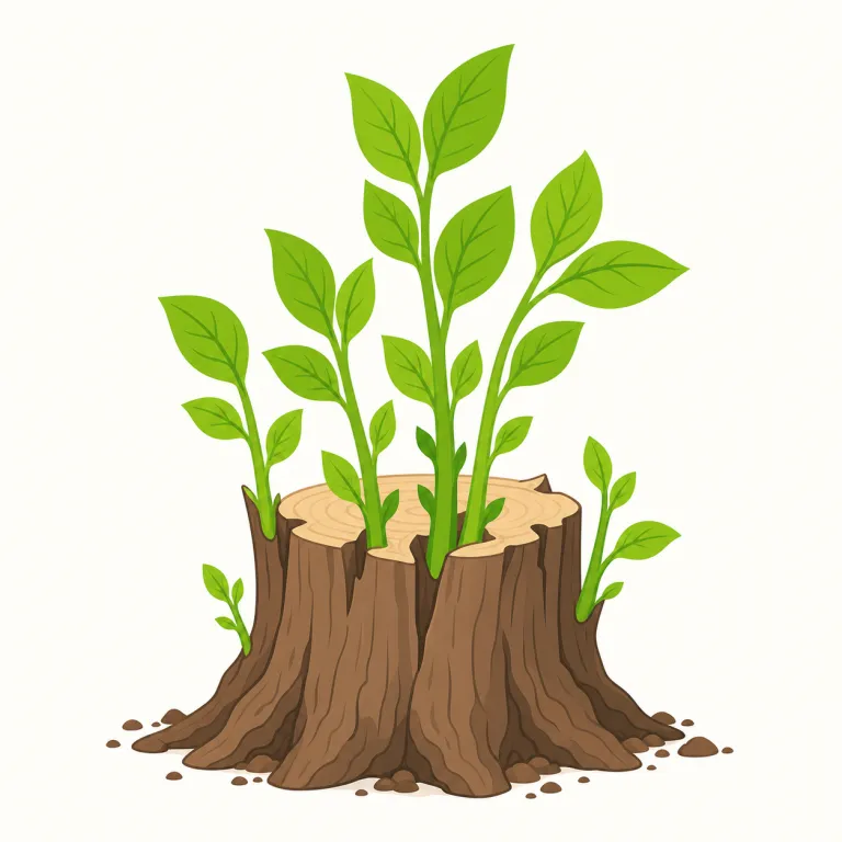 regrowth（再生、再成長・名詞）の覚え方イラスト — re- は「もう一度」、growth は「成長」