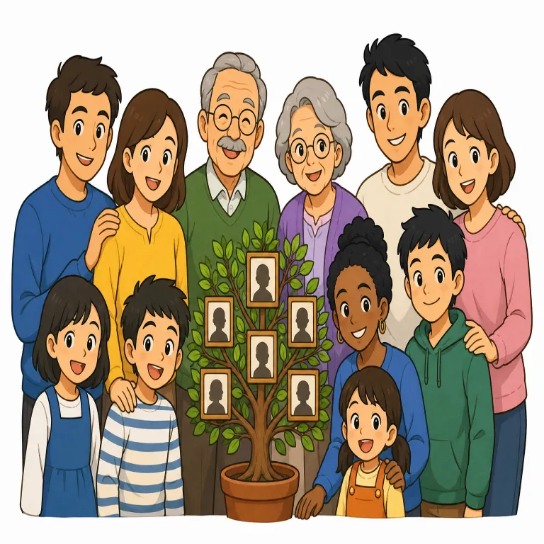 relations（親戚・noun）の覚え方イラスト