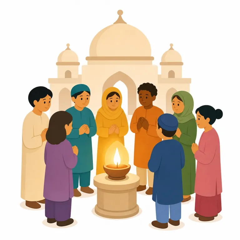 religion（宗教・名詞）の覚え方イラスト — このエントリの religion は、個人の内面的な「信仰」ではなく、教義・儀式・共同体・制度を含むまとまった「宗教」を指します