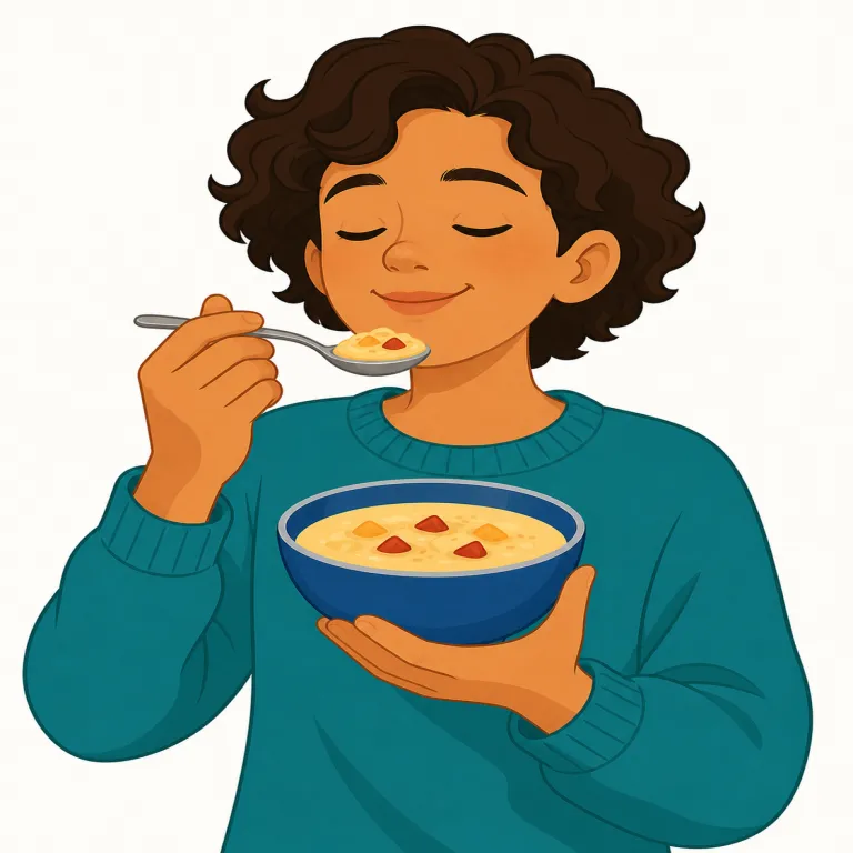 relish（味わう・動詞）の覚え方イラスト — 動詞 relish は、食べ物や体験を急がずに「じっくり味わう」と覚えるとよい語です