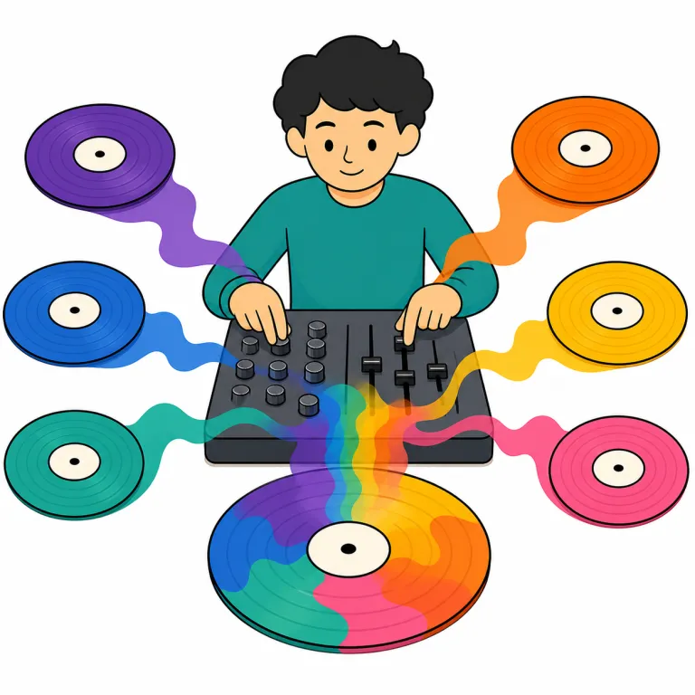 remixing（リミックスする、再構成する・動詞）の覚え方イラスト — まず中心は mix「混ぜる」