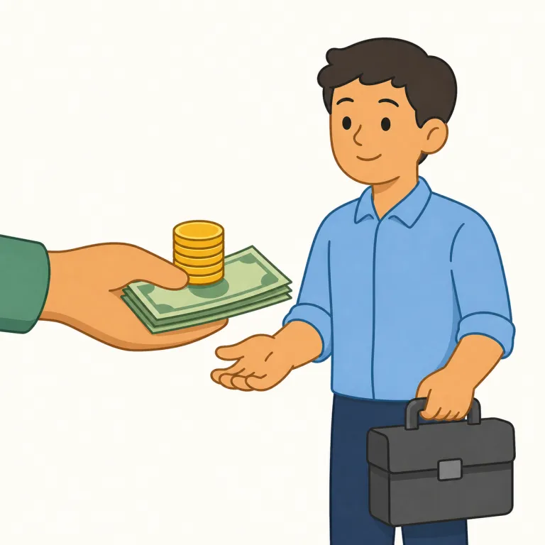 remuneration（報酬・名詞）の覚え方イラスト — pay, salary, wage よりかなり硬い「報酬」の語で、契約書・人事制度・法務の文脈で出やすい