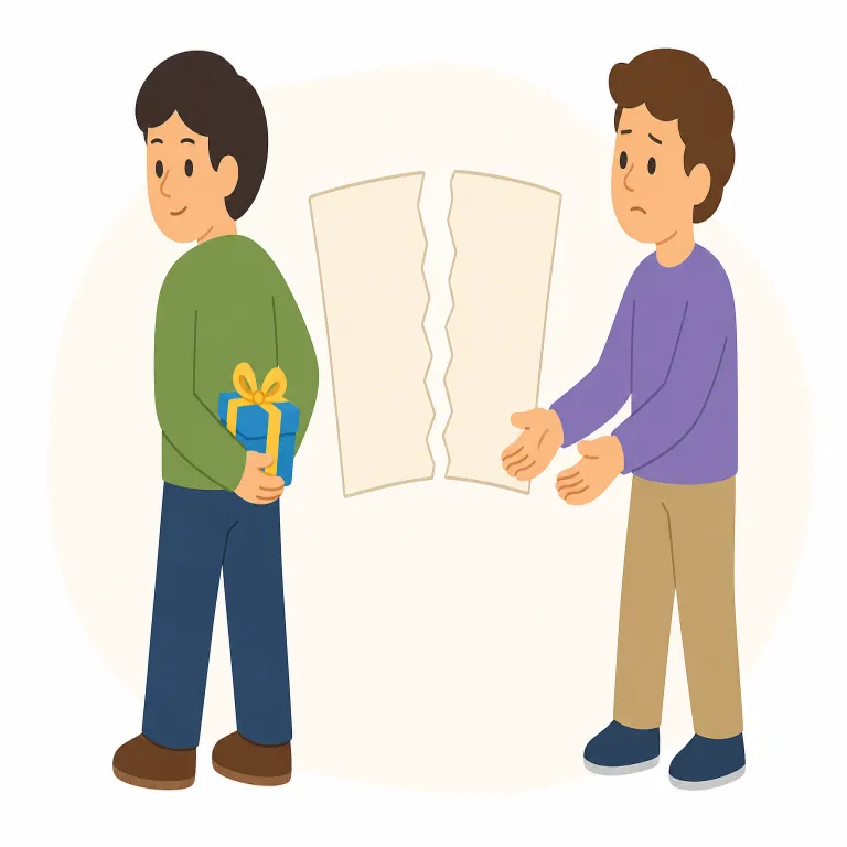 renege（約束を破る・動詞）の覚え方イラスト — 語中の -neg- を negative と結びつけて、「約束にあとから no を言う語」と覚えると残りやすい