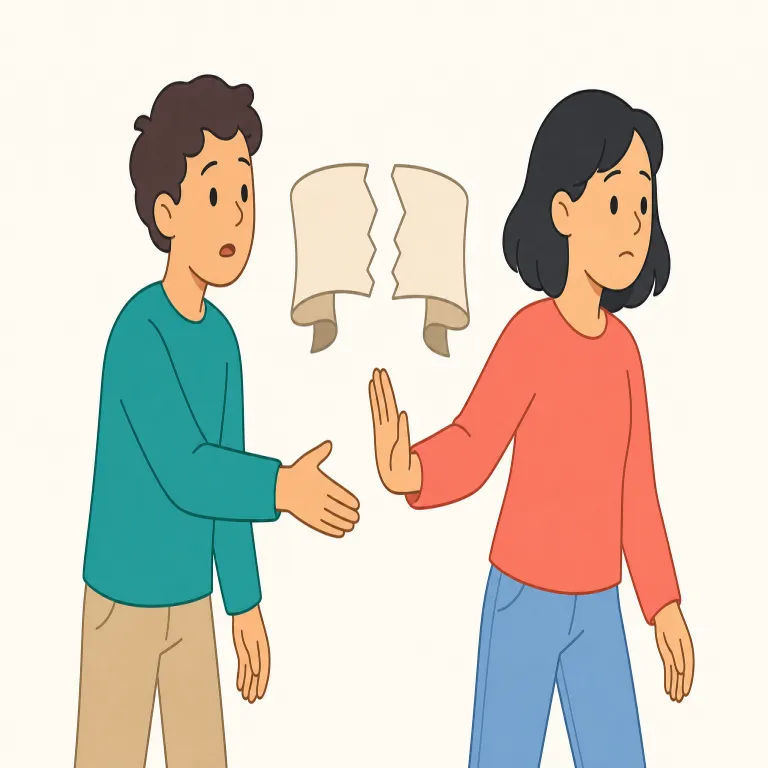 reneging（約束を破る・動詞）の覚え方イラスト — まず renege を「いったん yes と言ったのに、後で no に戻す動き」として覚えると残りやすいです