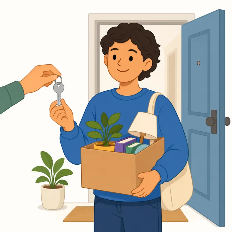 renter（借り手・名詞）の覚え方イラスト — rent「家賃・賃借」と -er「する人」で、renter は「借りている人」と直結して覚える
