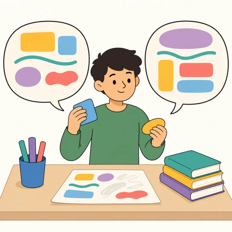 rephrase（言い換える・動詞）の覚え方イラスト — `phrase` が「言い回し・表現」だと分かれば、`re-` は「もう一度」なので、`rephrase` は「同じ内容を別の表現で言い直す」と整理できます