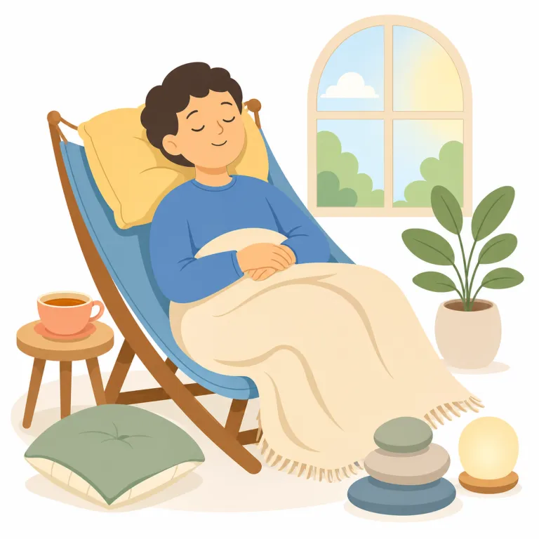 repose（休息・名詞）の覚え方イラスト — repose は re-「再び」+ pose「置く」に通じ、「身心を静かに置き直した休息」を表す名詞です