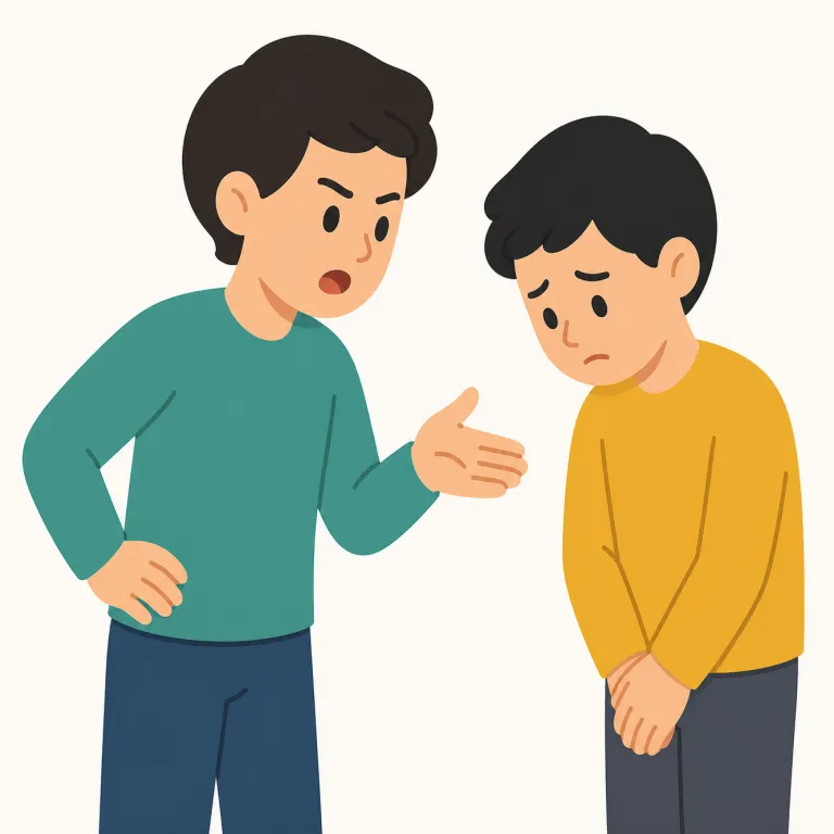 reproach（非難する・動詞）の覚え方イラスト — reproach は criticize よりやや硬く、相手の行動を「よくない」と責任込みで責める語