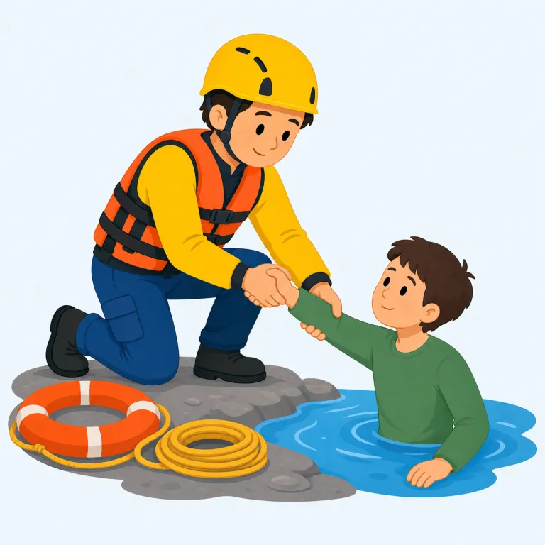 rescuer（救助者・名詞）の覚え方イラスト — rescue を知っていれば、その「〜する人」版が rescuer です