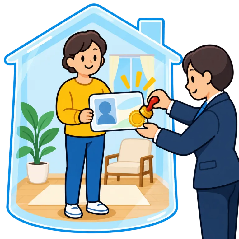 residency（居住資格・noun）の覚え方イラスト