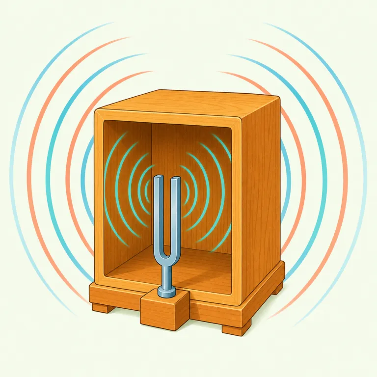 resonator（共鳴器・名詞）の覚え方イラスト — resonate（響き合う）や resonance（共鳴）を知っていれば、その「響きを起こす・保つ装置」が resonator と捉えると覚えやすいです