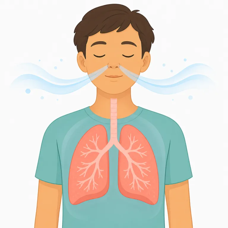 respiration（呼吸・名詞）の覚え方イラスト — respire（呼吸する）+ -ation（動作・過程）と見ると、「呼吸というプロセス」とまとまる