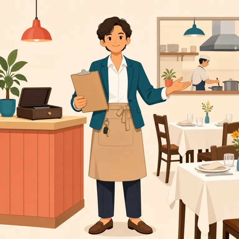 restaurateur（レストラン経営者・名詞）の覚え方イラスト — restaurant がそのまま見えているので、まず「レストランに関わる人」と取る